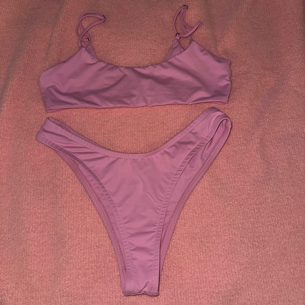 Tan + Lines by Sivan Ayla Pink swimsuit set. EUC